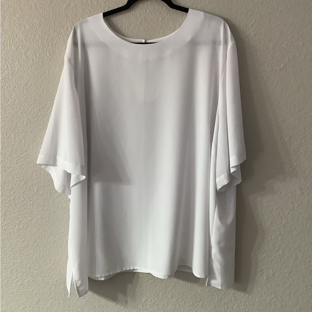 Maggie Barnes White Sheer Short-Sleeve Round Neck Blouse Plus Women's Size 4X